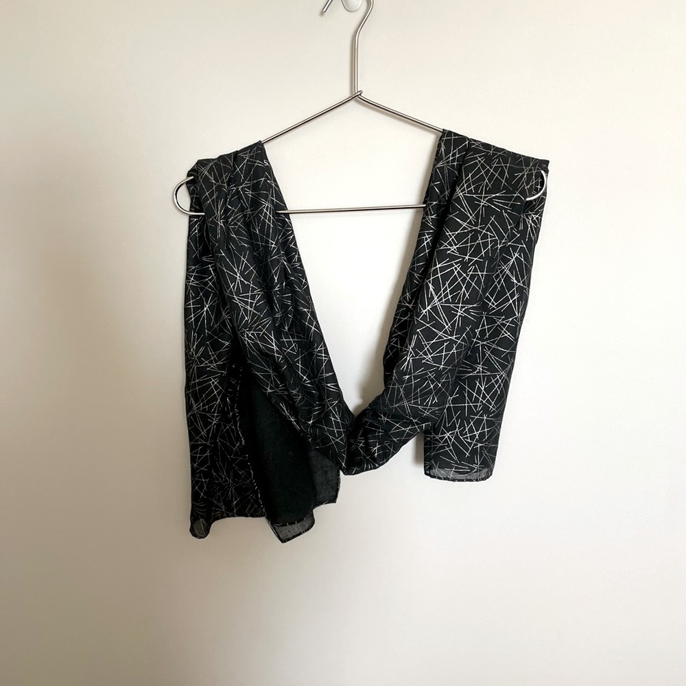 Charming Charles’s Black Scarf with Silver abstract line design.